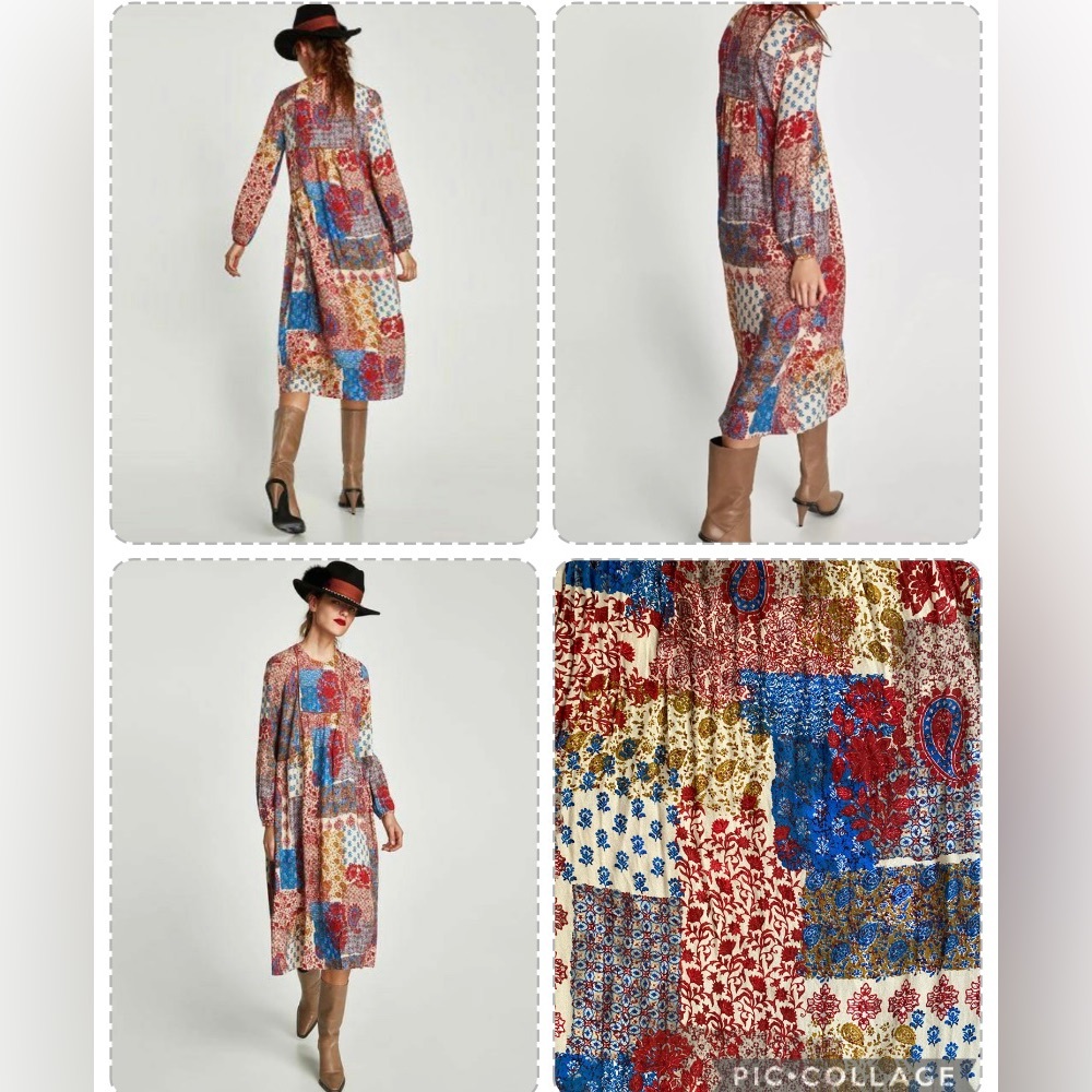 ZARA Trafaluc collection Floral Cottage Core Boho Prairie Midi Dress